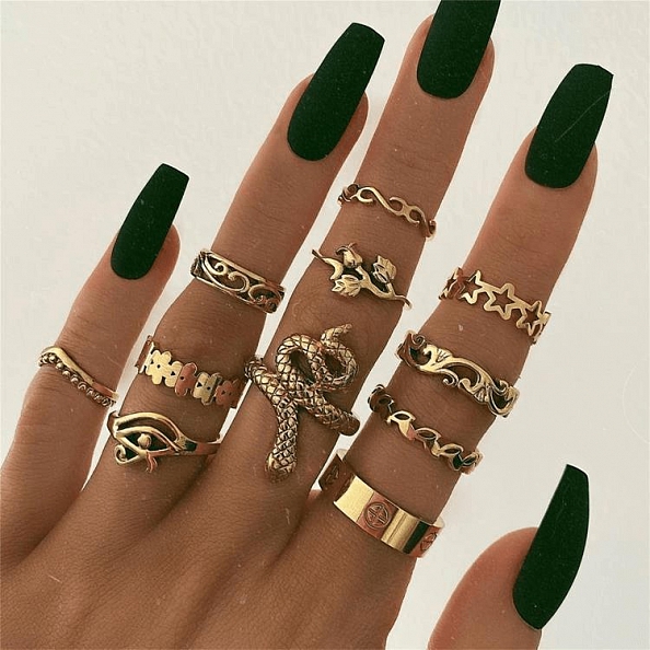 Bohemian vintage geometric snake ring set PWB114