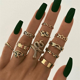 Bohemian vintage geometric snake ring set PWB114