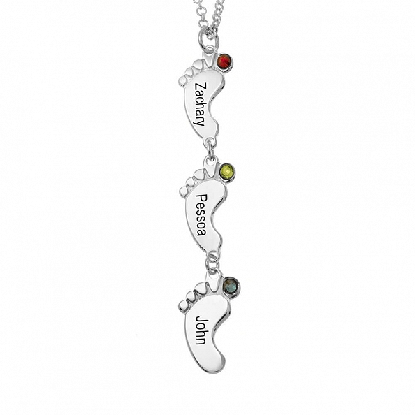 Vertical Baby Feet Necklace With Birthstones PWB161