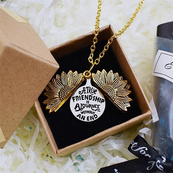 A True Friendship Is A Journey Without An End Sunflower Necklace PWB037