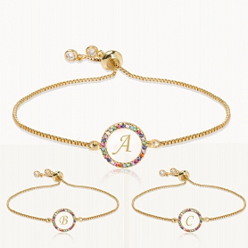 Colorful Rainbow Zircon 26 Letter Bracelet   PW881
