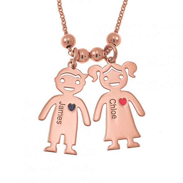Custom Necklace With Engraved Children Charms PWB125