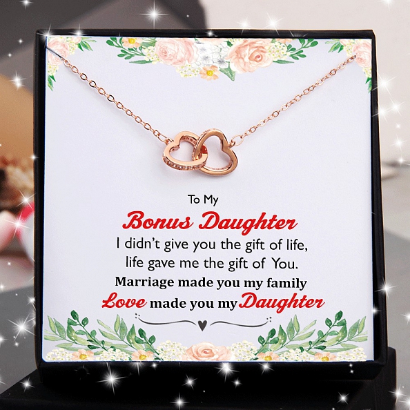 To My Bonus Daughter Double Heart Necklace PWB370