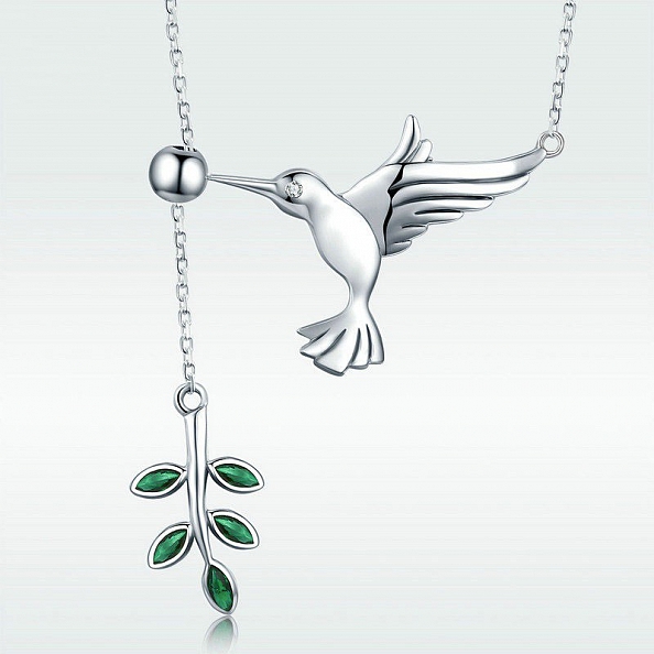 Hummingbird Tree Leaf Pendant Necklace PWB390
