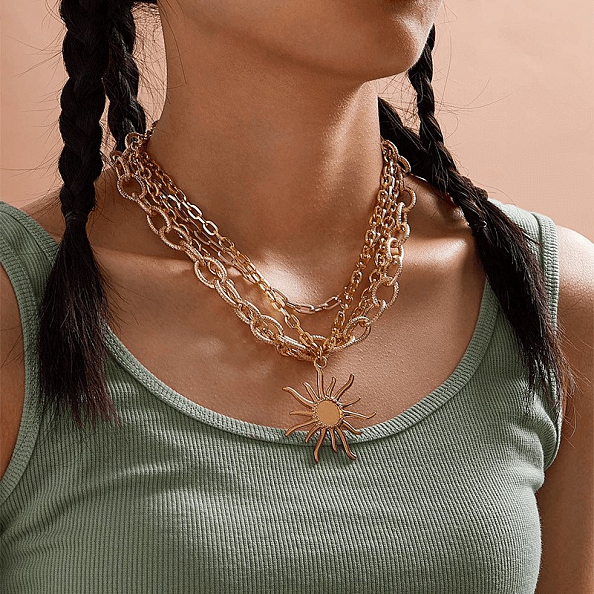 Multi Layer Sun Pendant Necklace PWB119