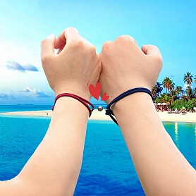 Couple Magnetic Attraction Bracelet with Mountains and Rivers Carved Charm PW824