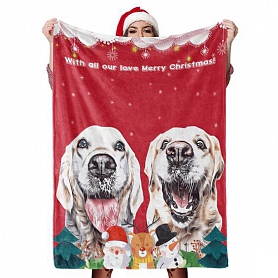 Christmas Dog Blanket Gift Custom Dog Blankets Pet Photo Painted Art Portrait Fleece Blanket PW075