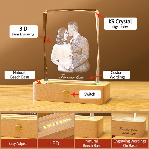 9K Crystal Natural Beech Custom Lamp with Photos PW290