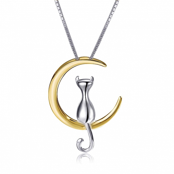 Moon and Cat Pendant Necklace PWB481