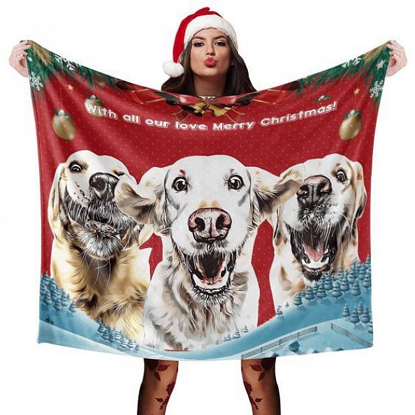 Christmas Dog Blanket Gift Custom Dog Blankets Pet Photo Painted Art Portrait Fleece Blanket PW083