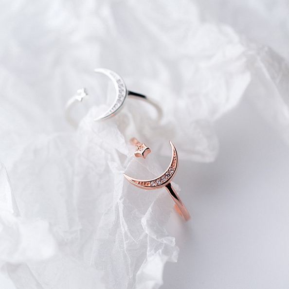 Moon & Star Sterling Silver Ring PWB284