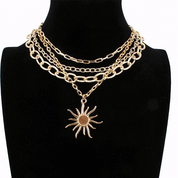 Multi Layer Sun Pendant Necklace PWB119