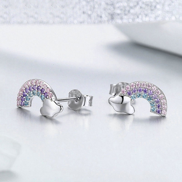 S925 Sterling Silver Rainbow Stud Earrings PWB347