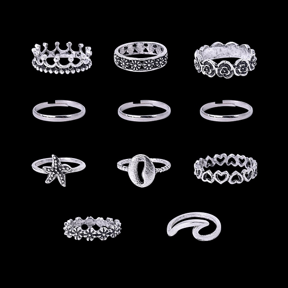 11-piece Starfish Wavy Shell Ring set PWB050