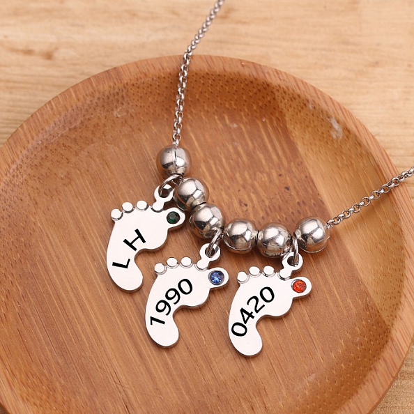 Personalized Mother's Necklace Baby Feet Charm PW829