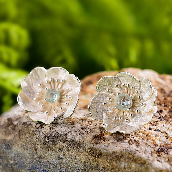 Natural Olivine Flower Stud Earrings PWB388