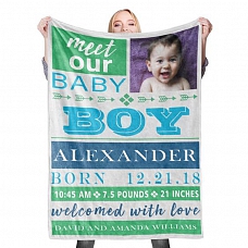 Custom Baby Photo Blanket with Name Birth Information Stroller Blanket Custom Swaddle Blanket Personalized Swaddle Blankets PW013