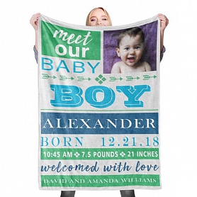 Custom Baby Photo Blanket with Name Birth Information Stroller Blanket Custom Swaddle Blanket Personalized Swaddle Blankets PW013