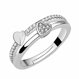 Romantic Two-heart Silver Ring PWB503