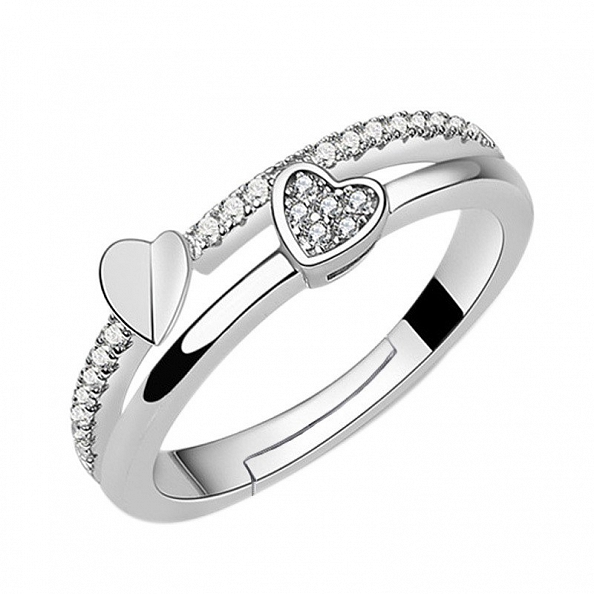 Romantic Two-heart Silver Ring PWB503