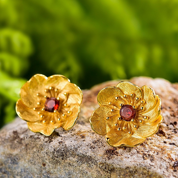 Natural Olivine Flower Stud Earrings PWB388