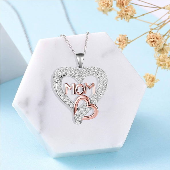 S925 Ｓｔｅｒｌｉｎｇ　Ｓｉｌｖｅｒ　Ｄｂｏｕｂｌｅ　Ｈｅａｒｔ　Ｍｏｍ　Ｎｅｃｋａｌｃｅ　ＰＷＢ３４１