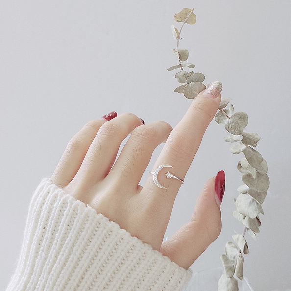 Moon & Star Sterling Silver Ring PWB284