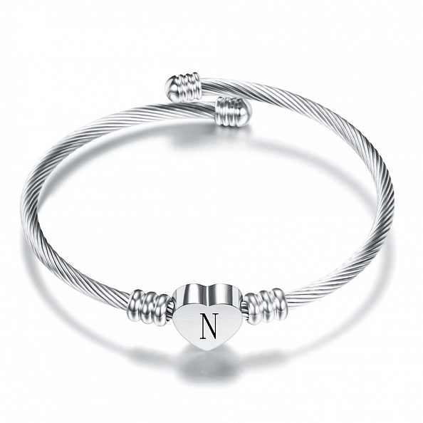 Heart Charm Bangle With Initial Alphabet PW880