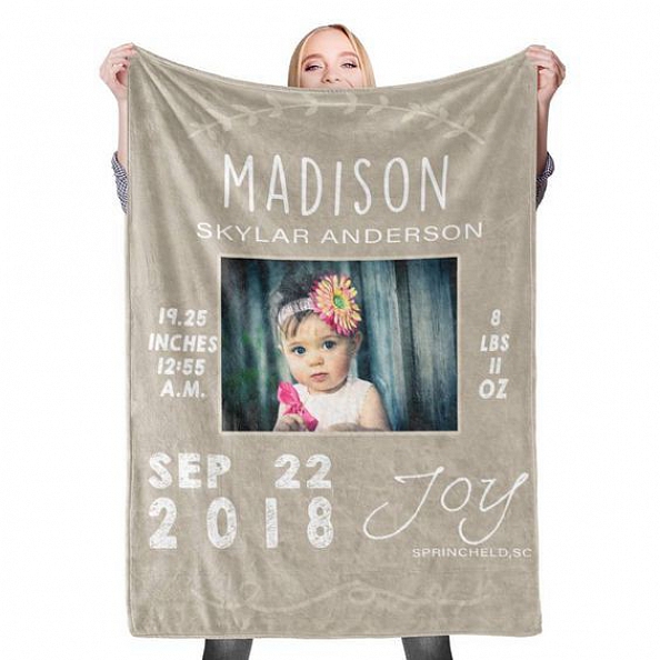 Custom Baby Photo Blanket with Name Birth Information Stroller Blanket Custom Swaddle Blanket Personalized Swaddle Blankets PW014