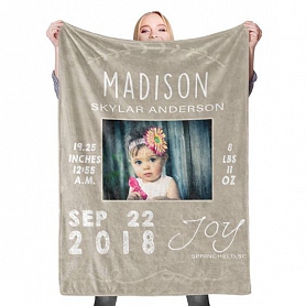 Custom Baby Photo Blanket with Name Birth Information Stroller Blanket Custom Swaddle Blanket Personalized Swaddle Blankets PW014