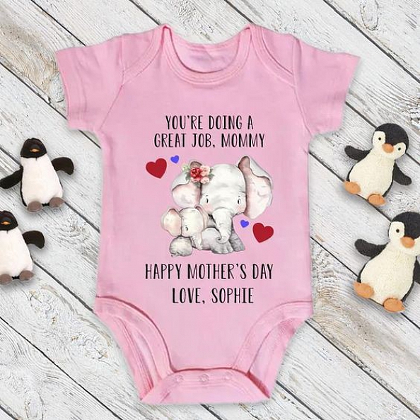 Custom Elephant Mother's Day Baby Bodysuits PW148