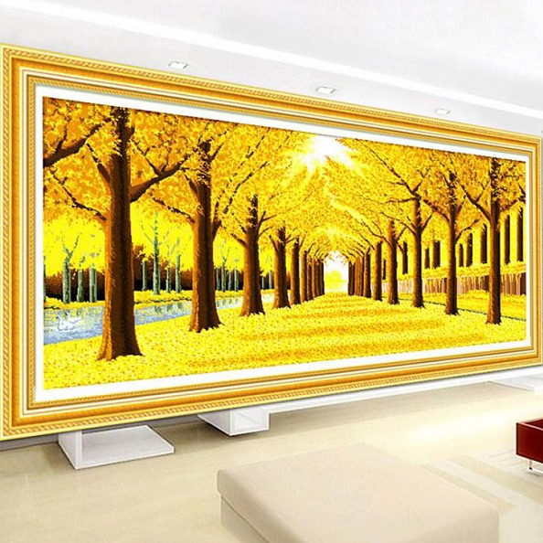 5D DIY Full Drill Diamond Painting Yellow Larch Cross Stitch Embroidery Kit PW592