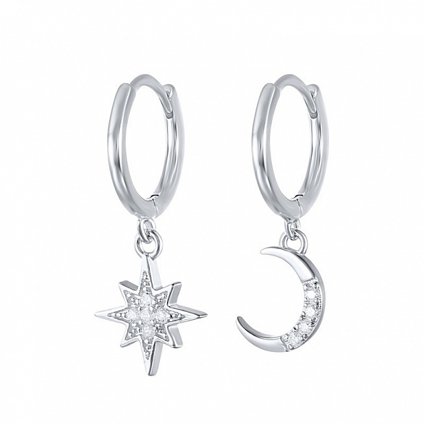 925 Sterling Silver Moon & Star Earrings PWB312