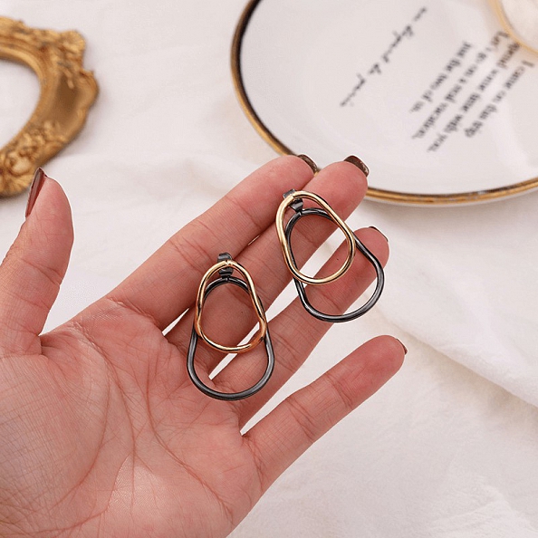 Double layer Metal Geometric Water Drop Earrings PW991