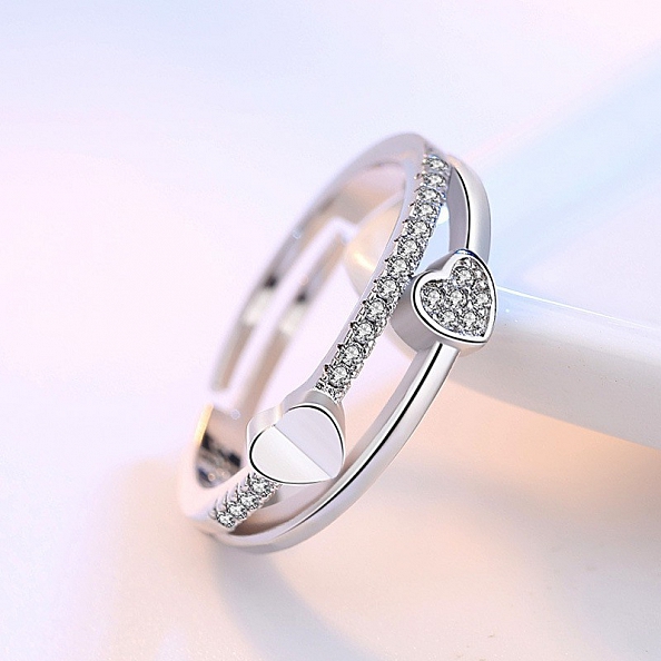 Romantic Two-heart Silver Ring PWB503
