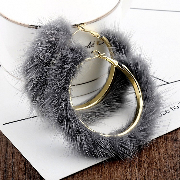 Mink fur big hoop Earrings PWB076