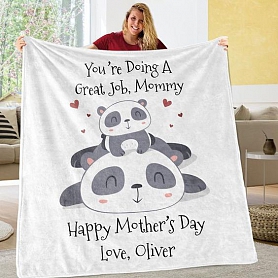 Custom Panda Mother's Day Cozy Plush Fleece Blanket PW016