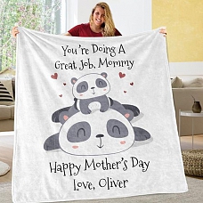 Custom Panda Mother's Day Cozy Plush Fleece Blanket PW016