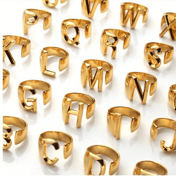 Gold plated letter ring PWB086