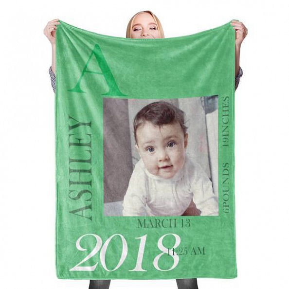 Custom Baby Photo Blanket with Name Birth Information Stroller Blanket Custom Swaddle Blanket Personalized Swaddle Blankets PW015