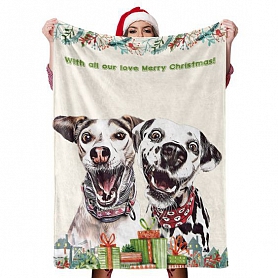Christmas Dog Blanket Gift Custom Dog Blankets Pet Photo Painted Art Portrait Fleece Blanket PW076