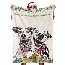 Christmas Dog Blanket Gift Custom Dog Blankets Pet Photo Painted Art Portrait Fleece Blanket PW076