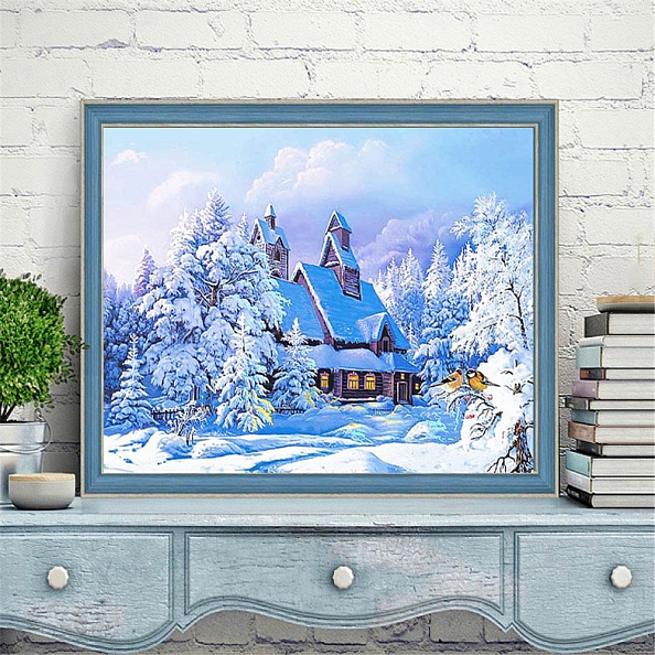 Full Drill 5D Diamond Painting Kit (DIY) -Snow Landscape Winter Home PW535