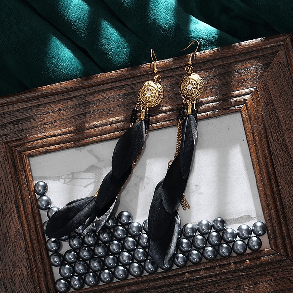  Boho Gypsy Feather Long Earrings PWB034