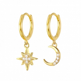 925 Sterling Silver Moon & Star Earrings PWB378