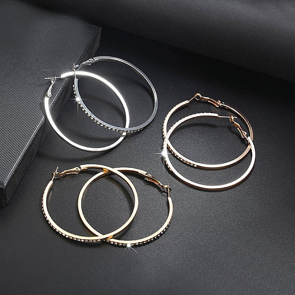 Shiny Zircon Hoop Earrings PWB289