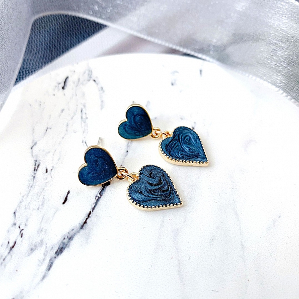 Blue Swirl Heart Earrings PWB537
