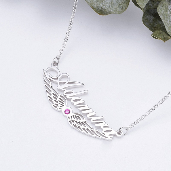 Angel Wing Name Necklace with Birthstone PW937