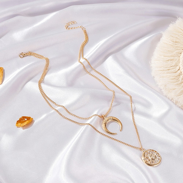 Double layer sun moon necklace PWB061