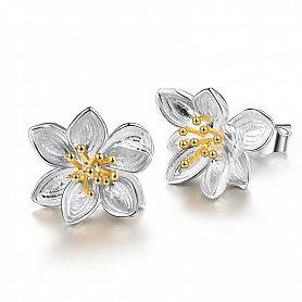 Sterling Silver Lotus Flower Stud Earrings PWB454